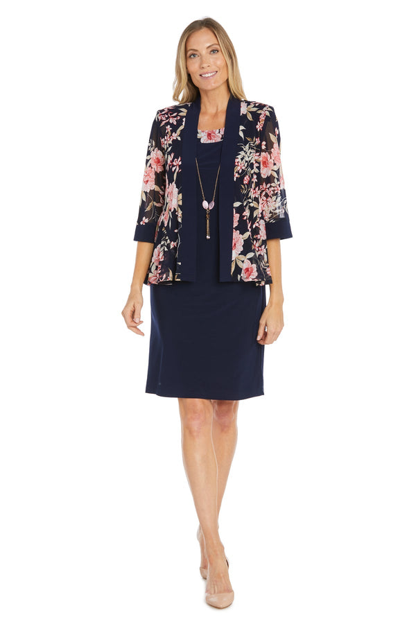 Two Piece Short Printed Jacket Dress Petite R&M Richards 1759P