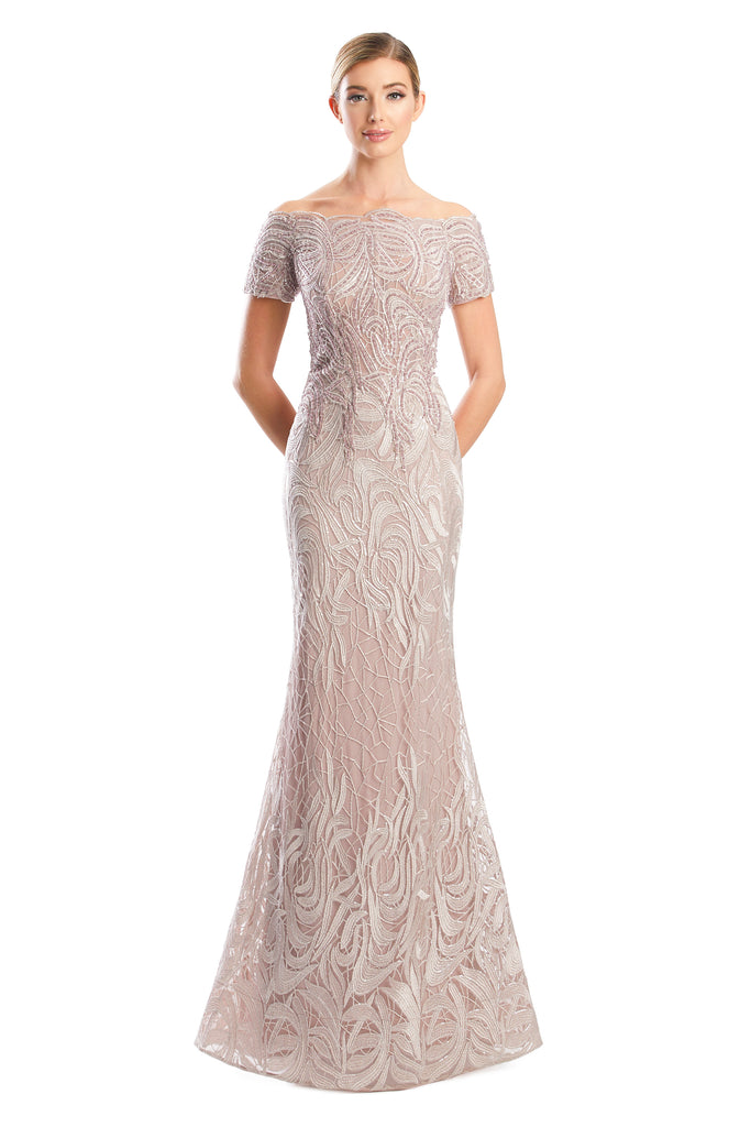 Formal Dresses Fitted Long Formal Beaded Evening Dress Biscotti