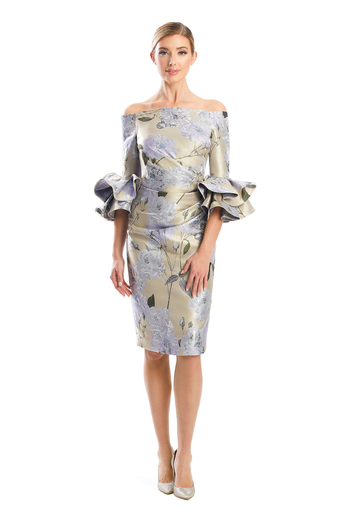 Cocktail Dresses Short Cocktail Fitted Floral Print Knee Length Dress Taupe/Multi