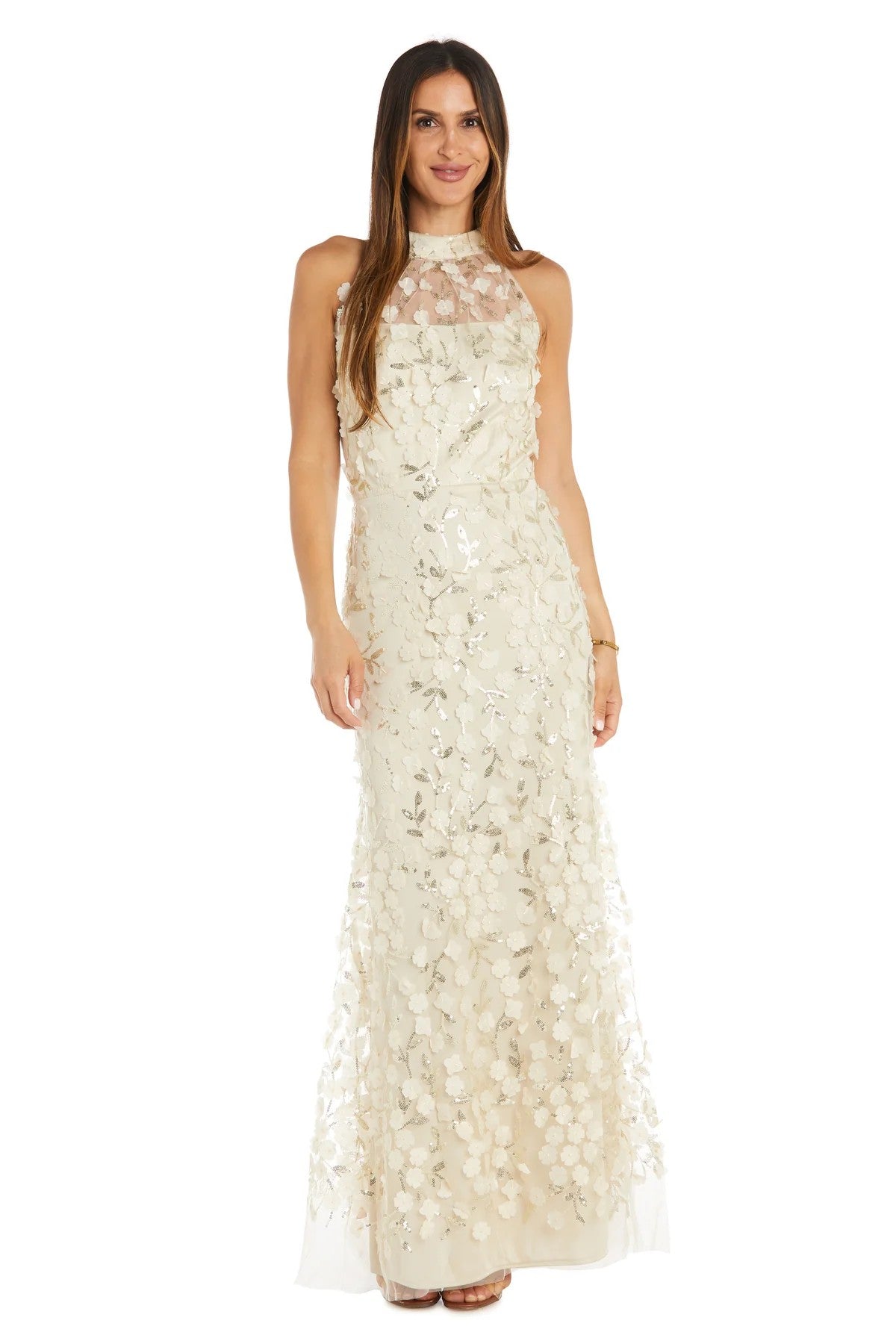 Formal Dresses Long 3D Floral Sequin Formal Evening Dress Vanilla