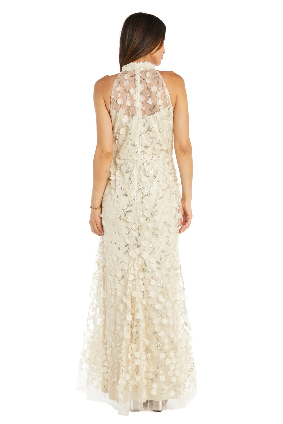 R&M Richards 1768 Long 3D Floral Sequin Formal Evening Dress