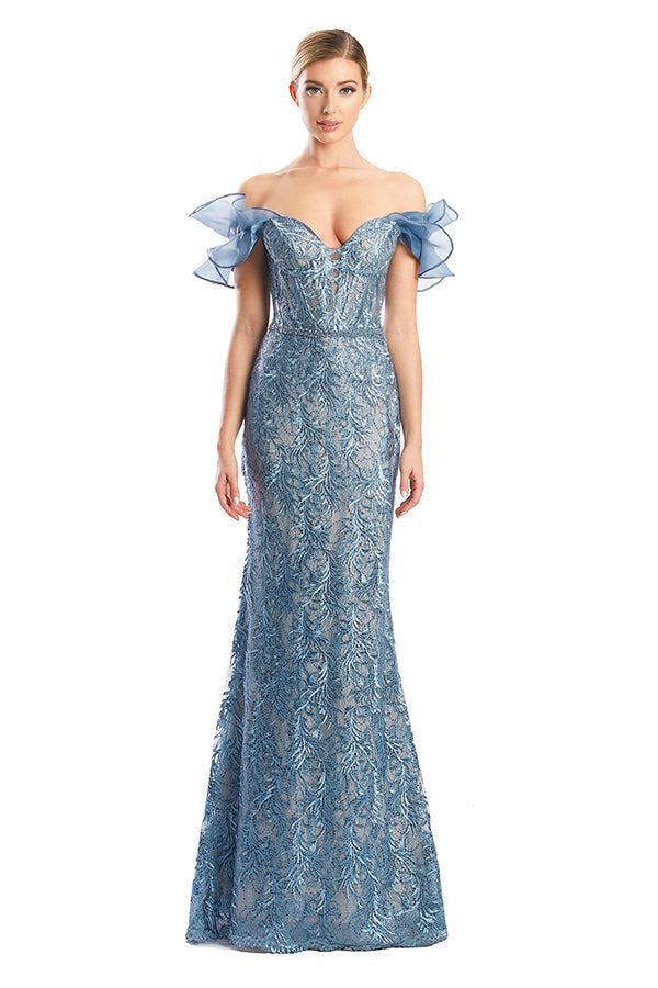 Prom Dresses Fitted Long Formal Lace Evening Prom Dress Juniper Blue