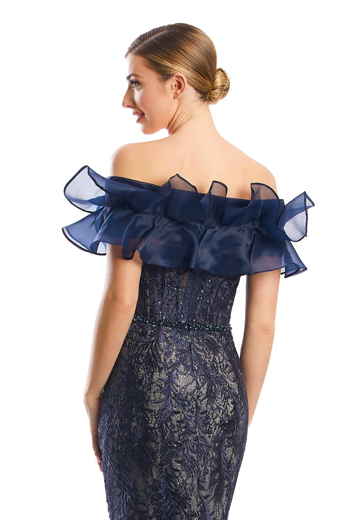 Prom Dresses Fitted Long Formal Lace Evening Prom Dress Navy