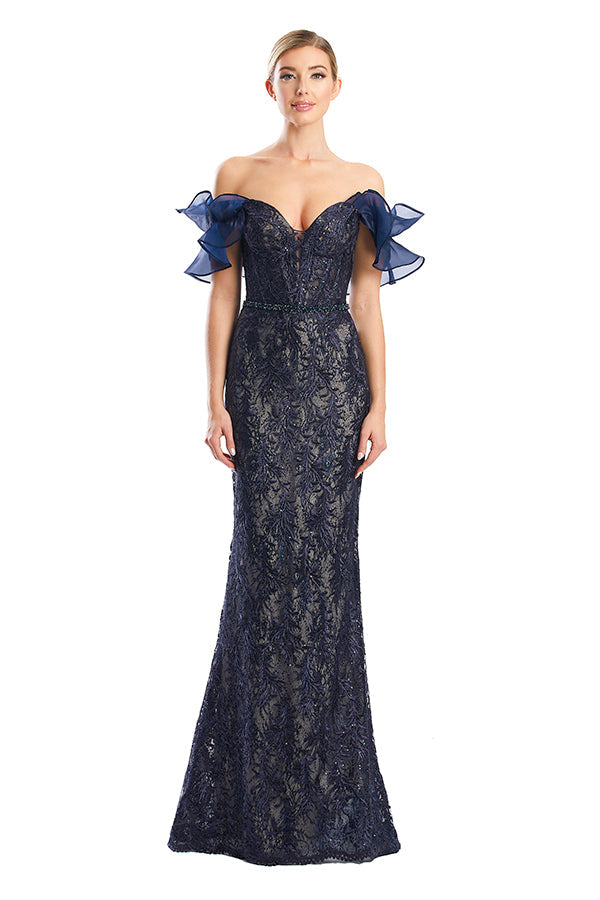 Prom Dresses Fitted Long Formal Lace Evening Prom Dress Navy