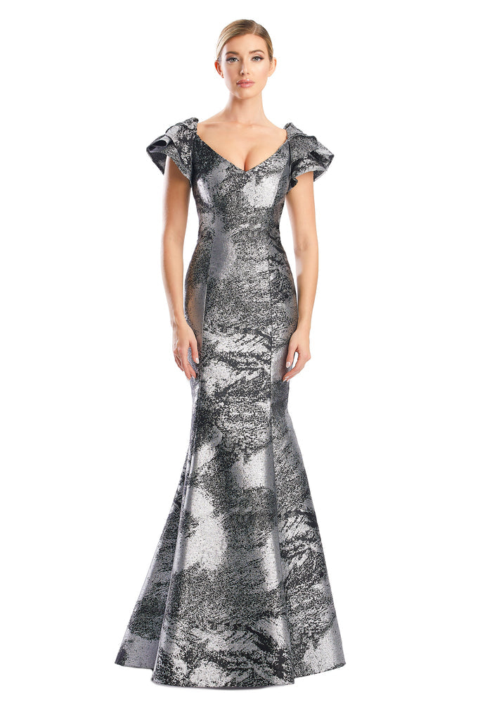 Formal Dresses  Electric Long Metallic Formal Evening Ruffle Dress Black/Silver