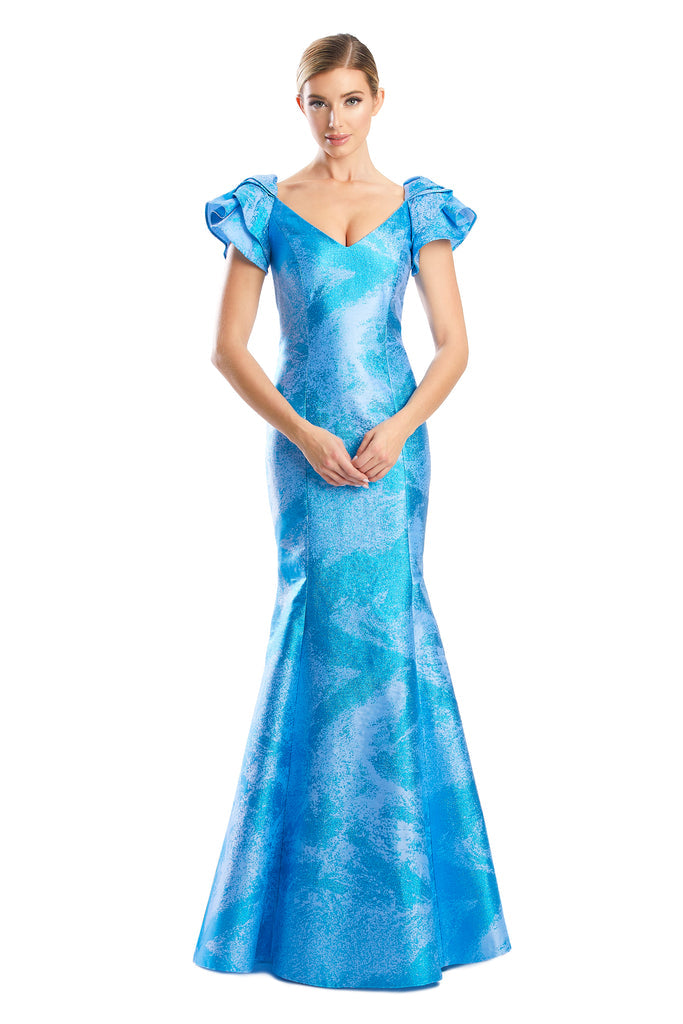 Formal Dresses  Electric Long Metallic Formal Evening Ruffle Dress Blue