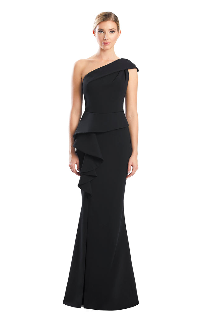 Formal Dresses Fitted Long Formal Peplum Evening Dress Black