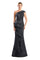 FormalDresses Long Printed Formal Metallic Peplum Evening Dress Black