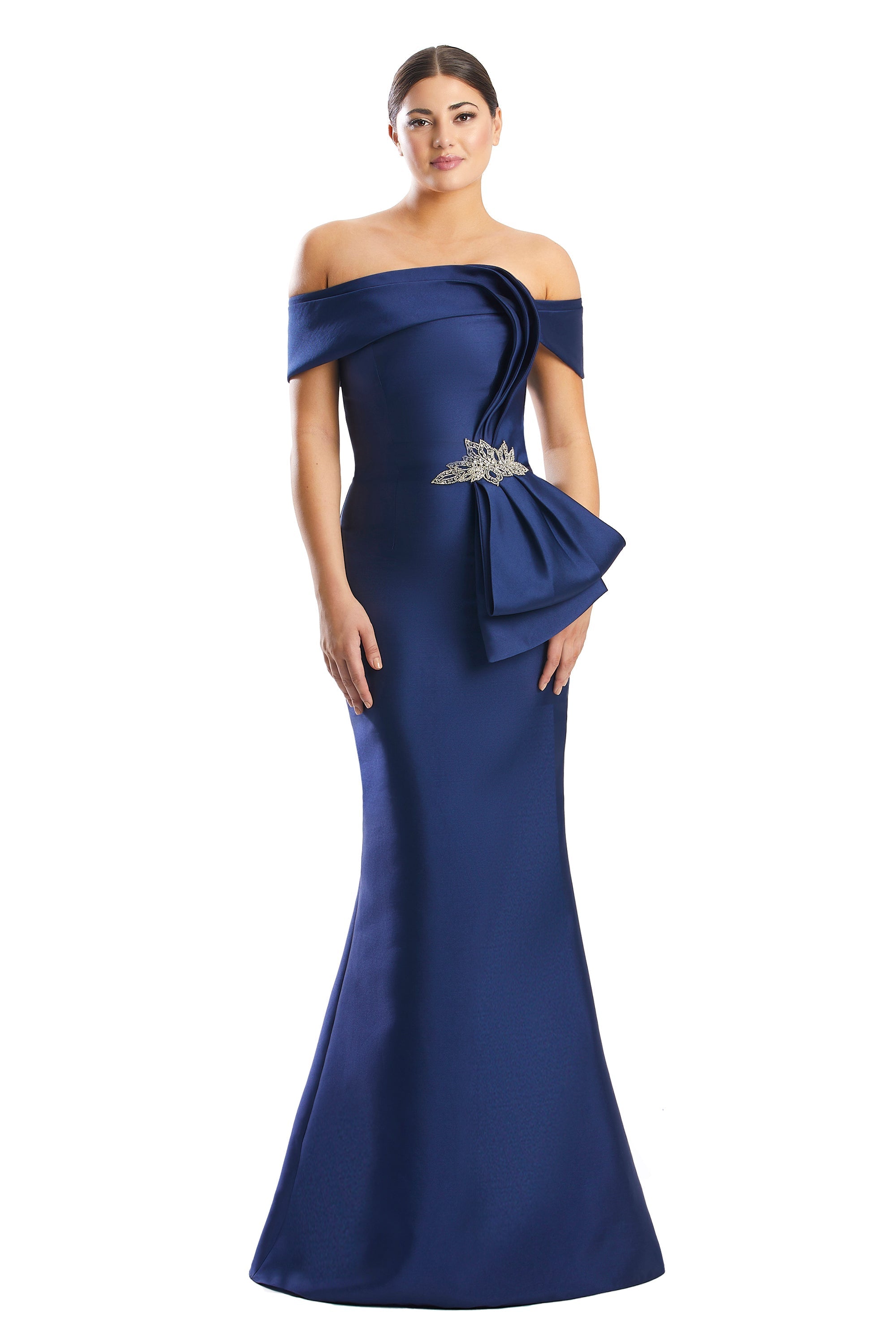 Formal Dresses Pleated Long Formal Beaded Evening Dress Navy