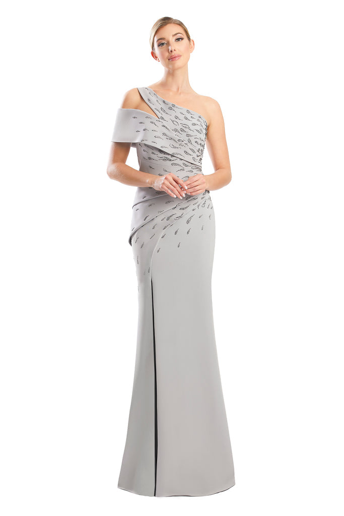 Formal Dresses Long Fitted Formal Beaded Evening Dress Dove Grey