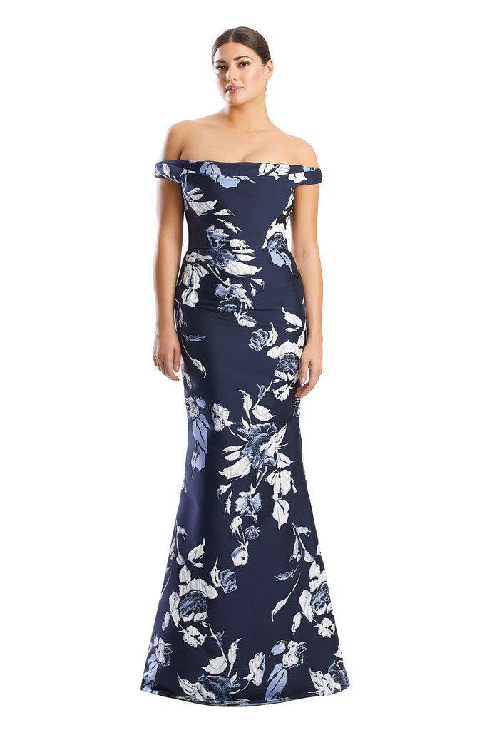 Formal Dresses Long Fitted Formal Floral Print Evening Dress Navy/Multi
