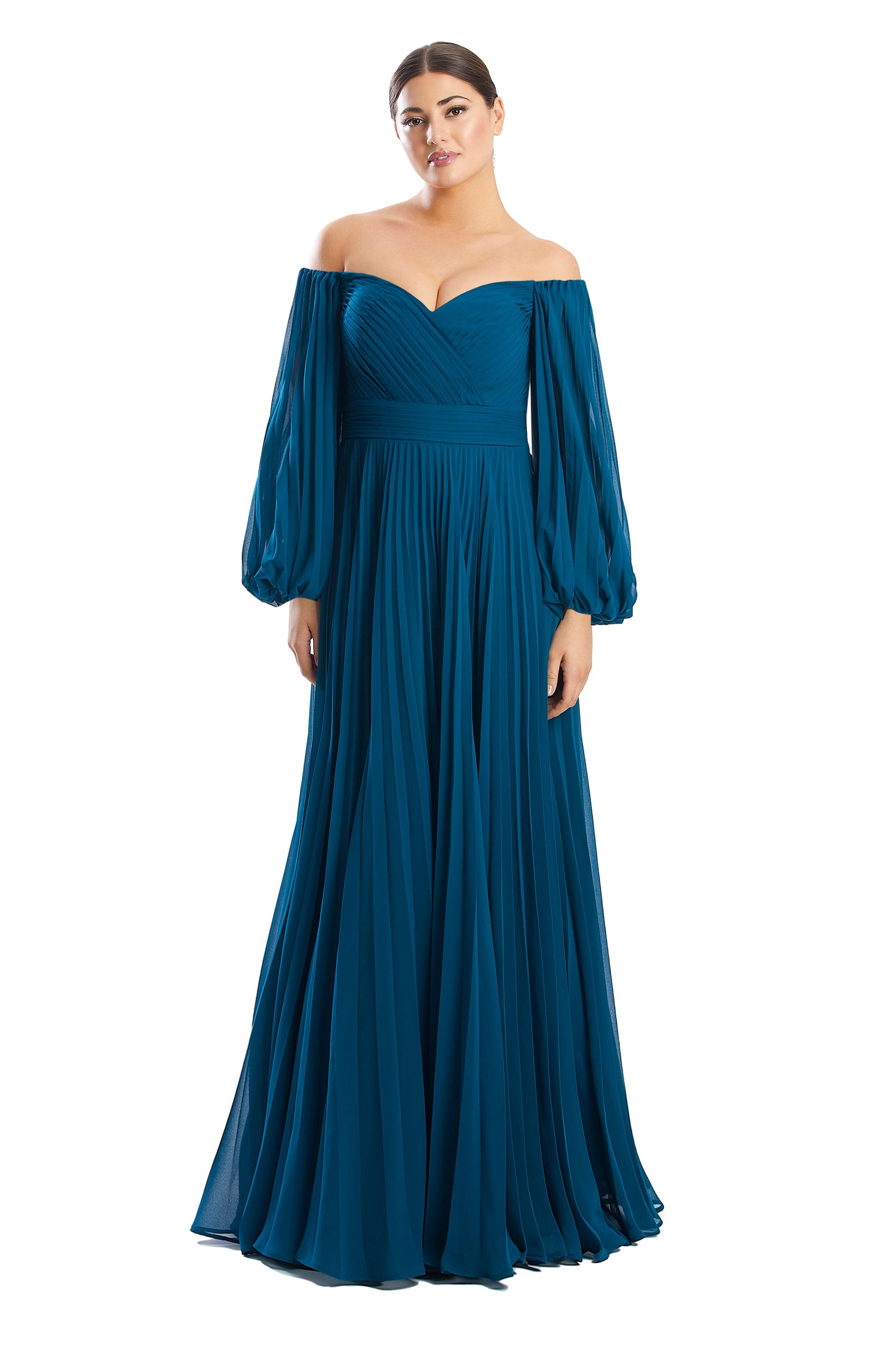 Alexander by Daymor 1792S23 Pleated Long Formal A Line Evening Dress