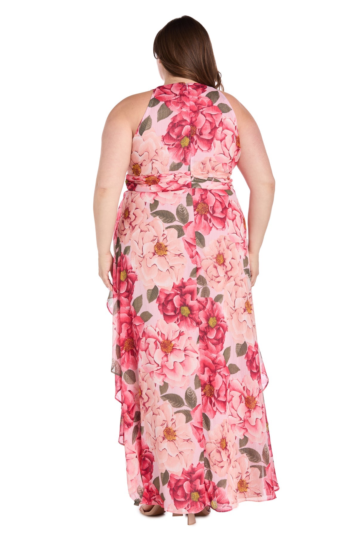 Printed Floral Plus Size Dress Long Formal R&M Richards 1798W - Peach/Coral / 20W