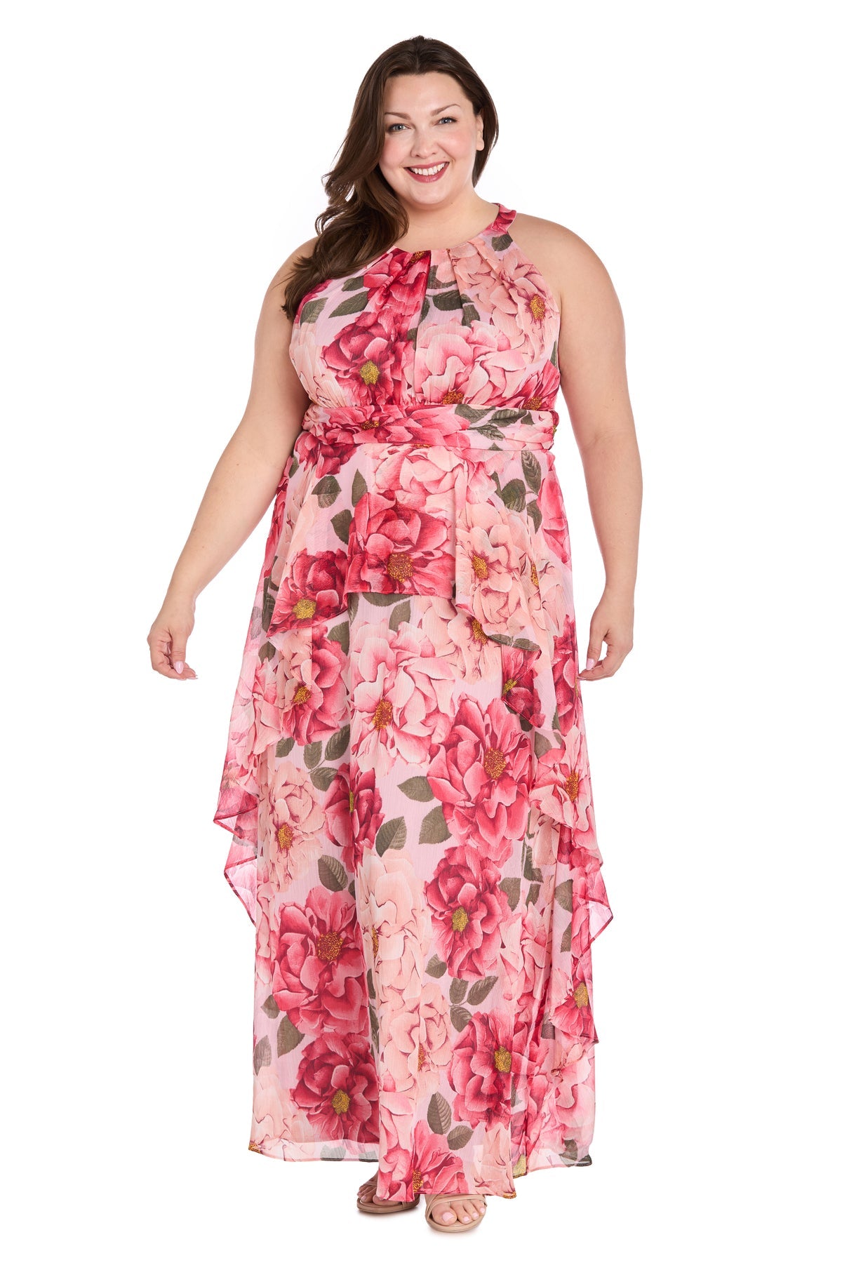 Printed Floral Plus Size Dress Long Formal R&M Richards 1798W - Peach/Coral / 20W Printed Floral Plus Size Dress Long Formal R&M Richards 1798W - Peach/Coral / 20W