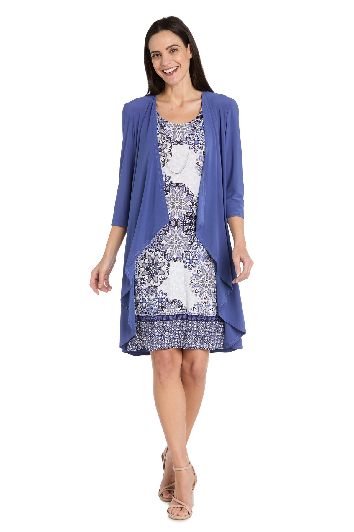 Mother of the Bride Dresses Two Piece Short Petite Printed Dress Blue