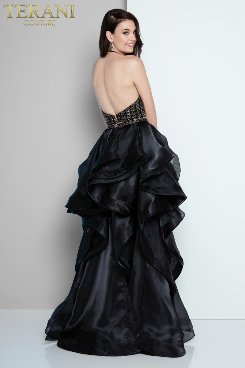 Prom Dresses A Line Two Piece High Low Formal Prom Dress  Black Nude