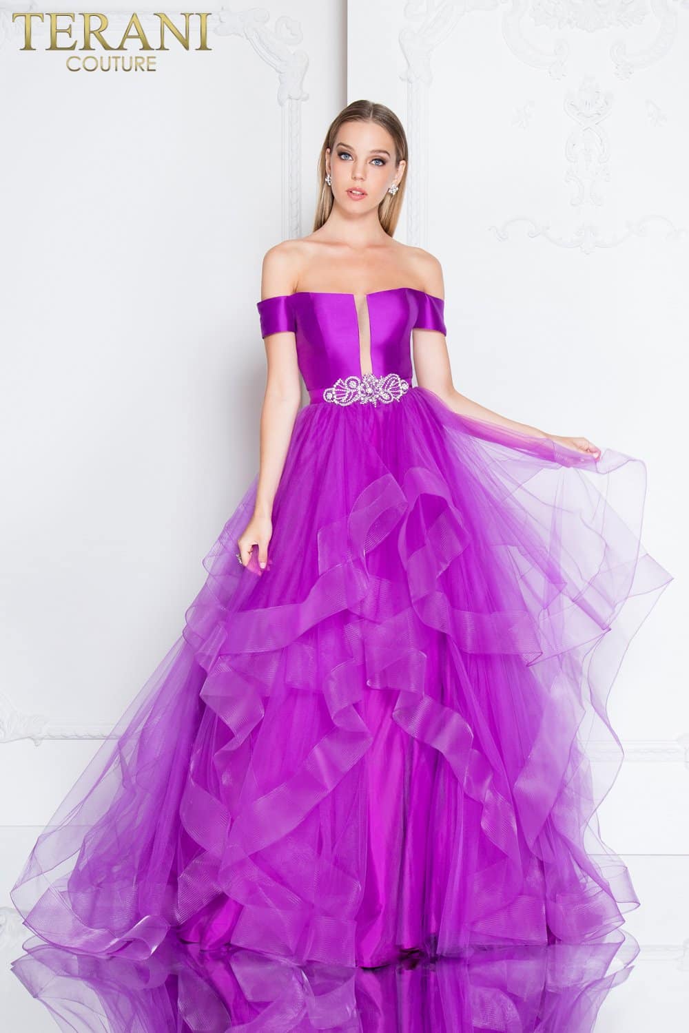Terani Couture Off The Shoulder Long Gown 1811P5838 - The Dress Outlet