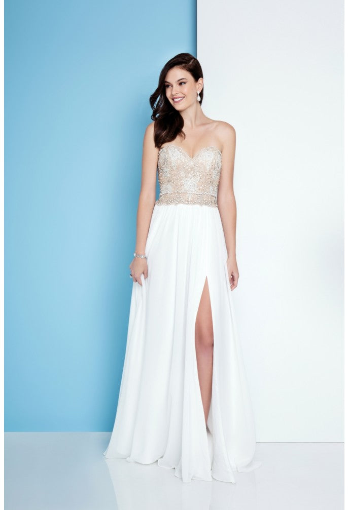 Prom Dresses Long Slit A Line Formal Beaded Prom Dress Silver Nude