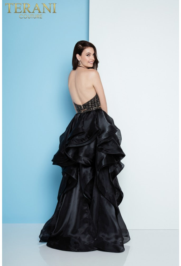 Prom Dresses A Line Two Piece High Low Formal Prom Dress  Black Nude
