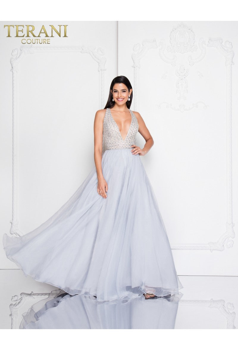 Prom Dresses Ball Gown Beaded Long Prom Formal Dress Sky Blue