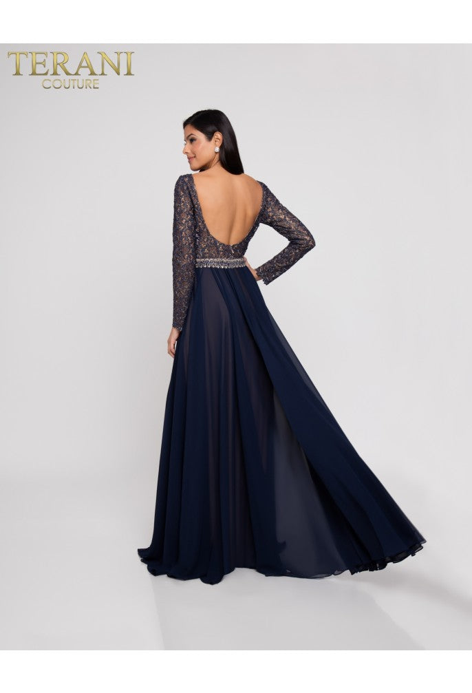 Terani Couture 1812M6650 Long Beaded a Line Lace Evening Formal Dress
