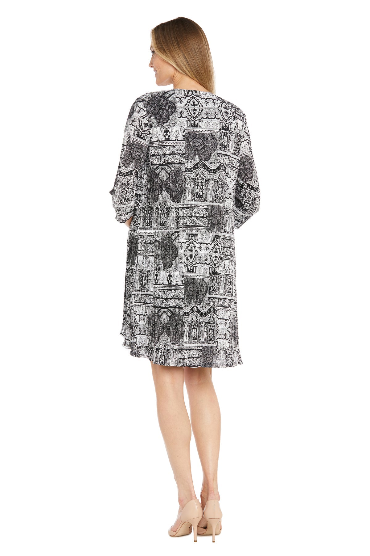 R&M Richards 1819 Short Pleated Printed Jacket Mother of the Bride Dress
