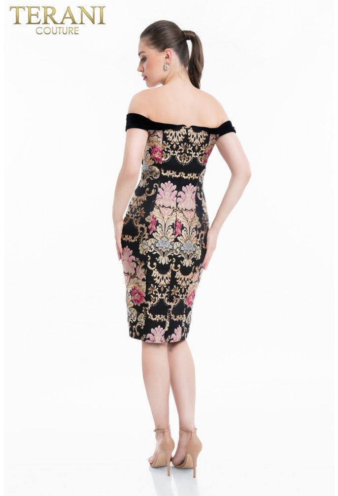 Terani Couture 1821C7021 Fitted Knee Length Pattern Cocktail Dress