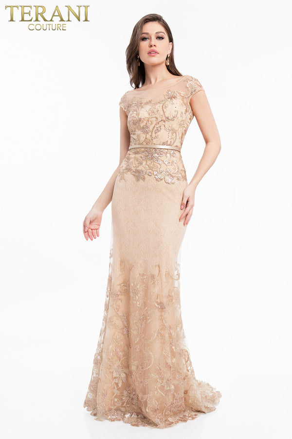 Terani Couture 1823M7704 Long Formal Sequin Metallic Prom Dress