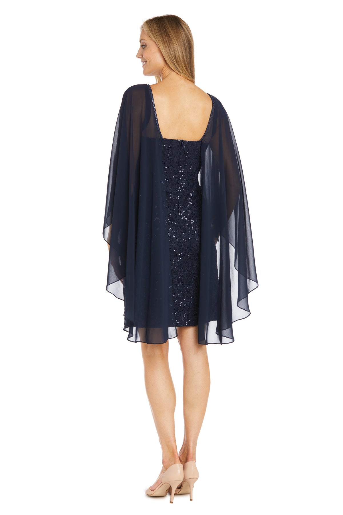 R&M Richards 1829 Short Sequin Cape Cocktail Dress