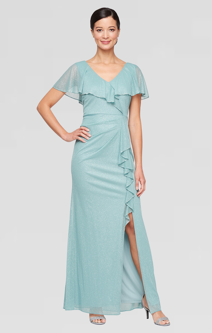 SL Fashions 9133254 Long Formal Mother of the Bride Capelet Dress