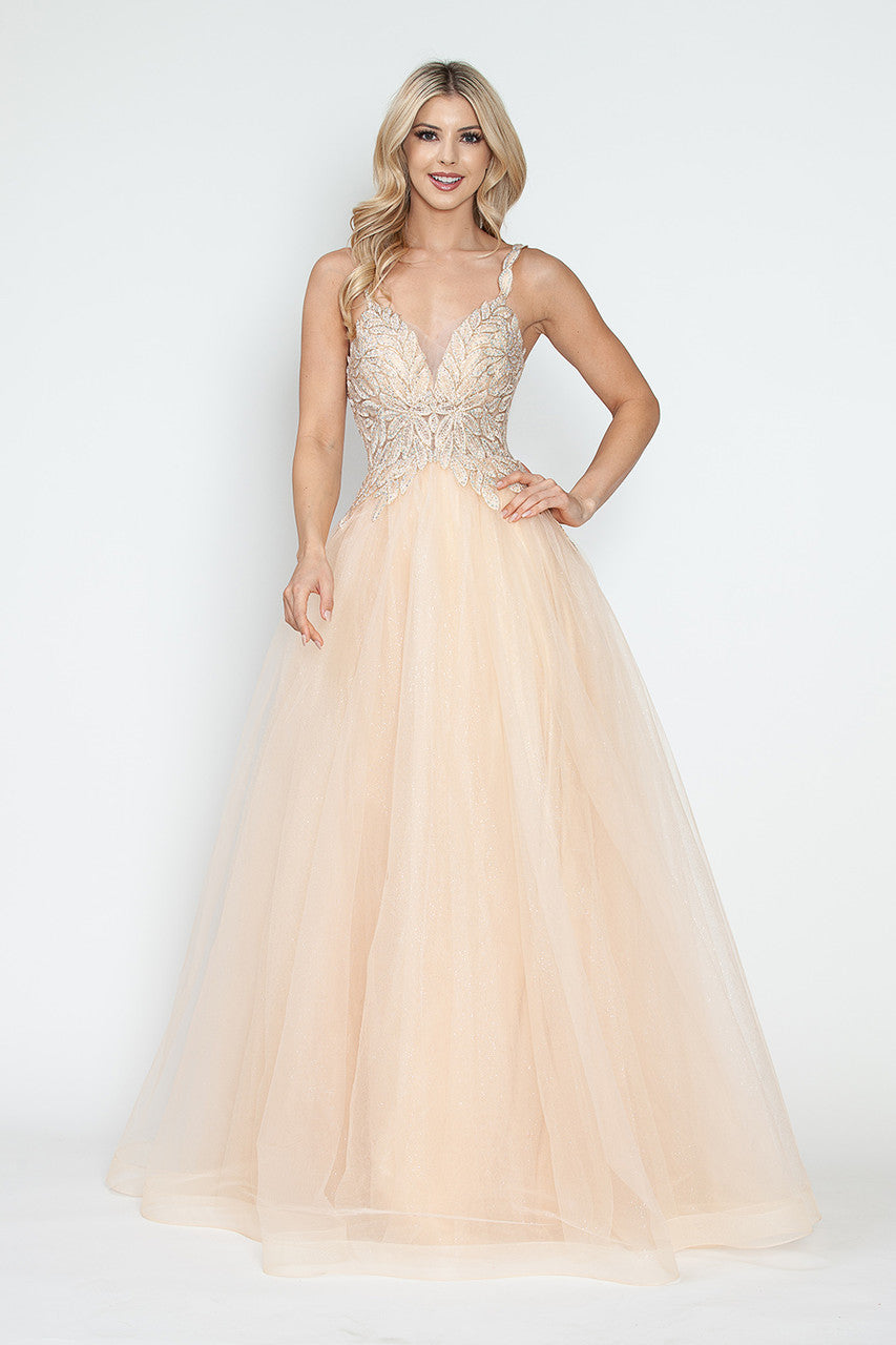 Prom Dresses Long Formal Floral A Line Prom Dress Lenovia 8319 Champagne Gold