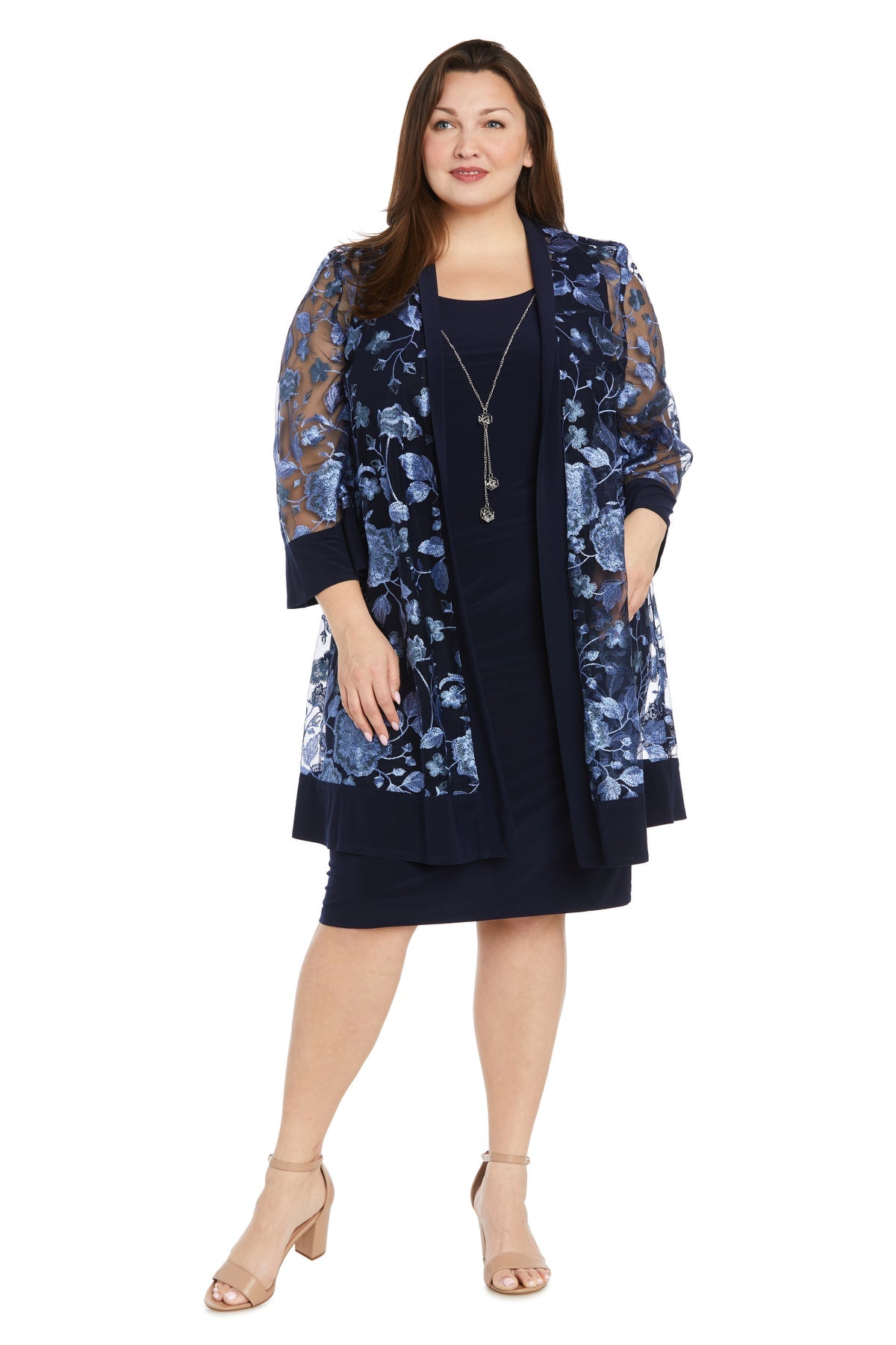 Plus Size Dresses Short Formal Floral Print Jacket Plus Size Dress Navy/Periwinkle