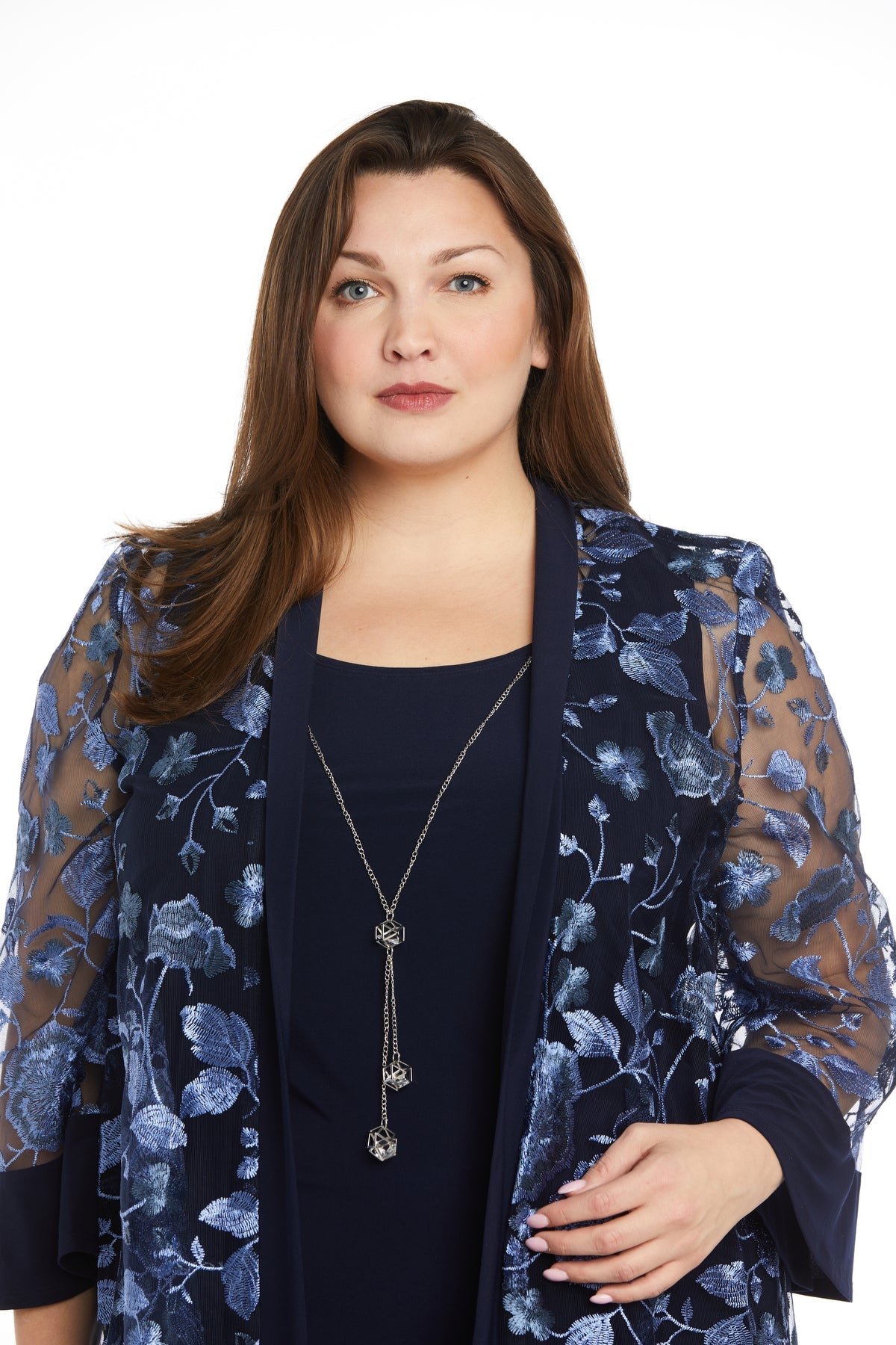R&M Richards 1852W Short Floral Print Jacket Plus Size Dress
