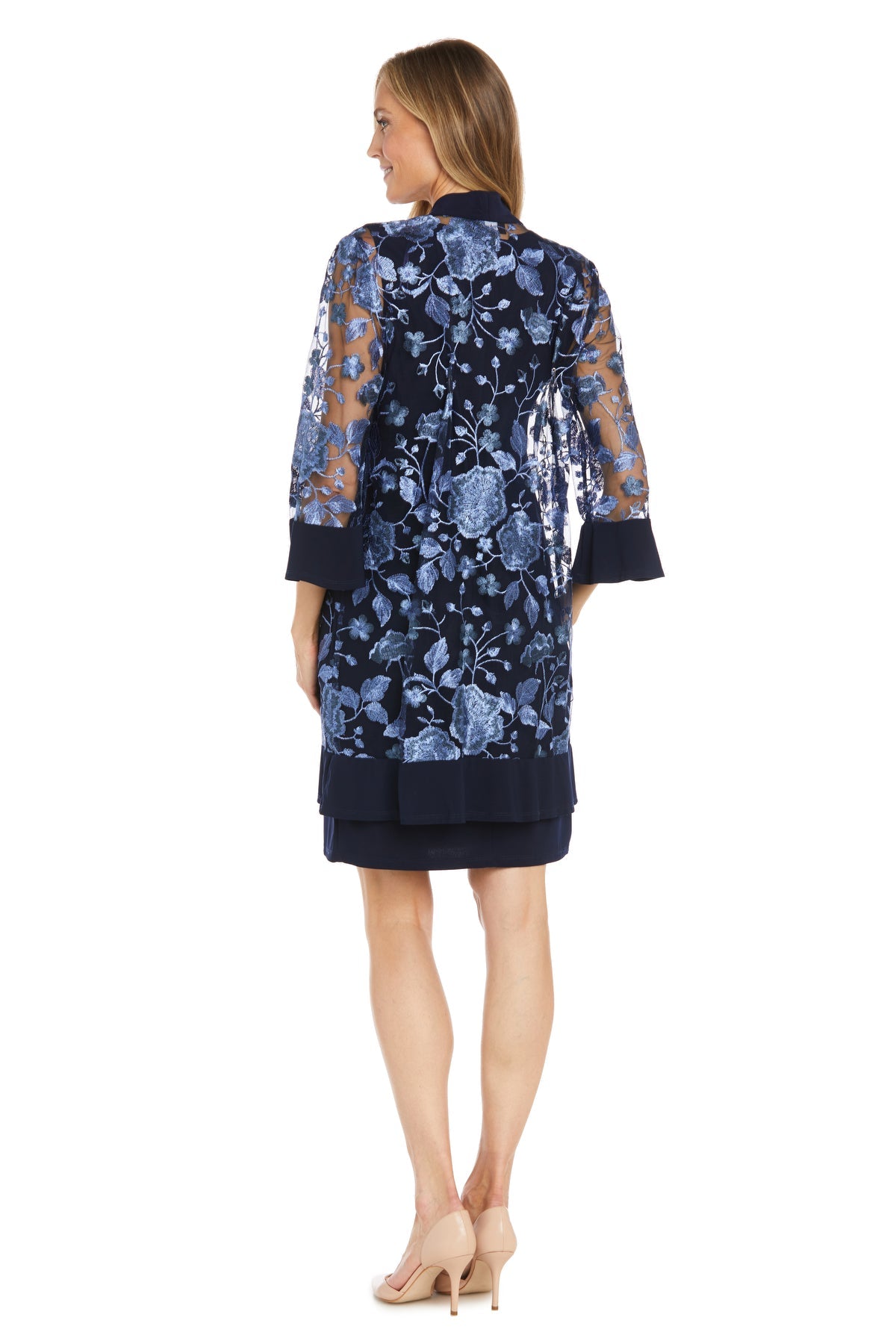 Mother of the Bride Dresses Short Printed Mother of the Bride Jacket Dress Navy/Periwinkle