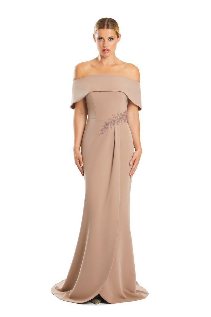 Formal Dresses Long Formal Beaded Applique Evening Dress Mocha