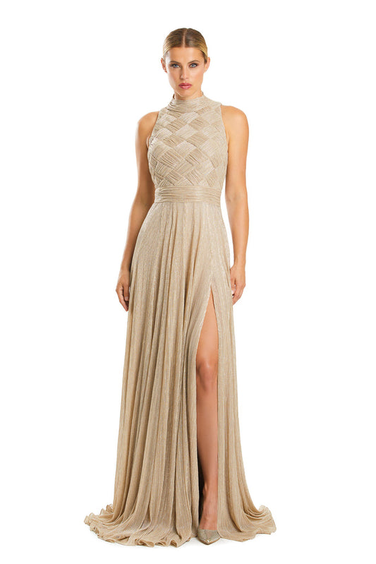 Formal Dresses A Line Long Formal Slit Evening Dress Gold