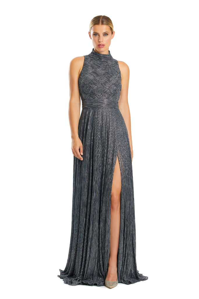 Formal Dresses A Line Long Formal Slit Evening Dress Silver