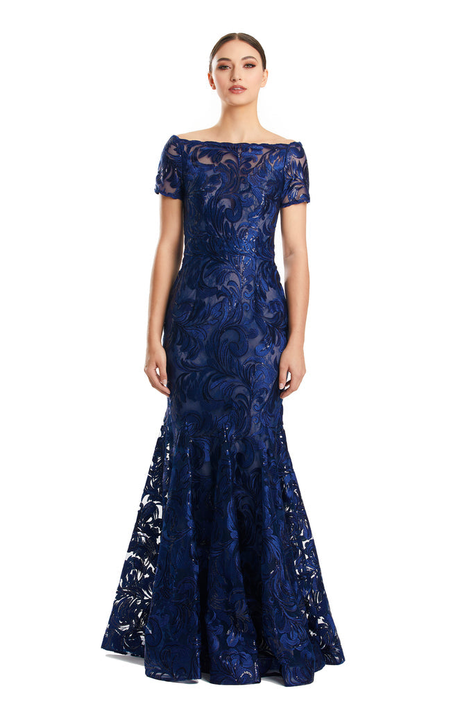 Formal Dresses Long Formal Sequin Lace Applique Evening Dress Navy