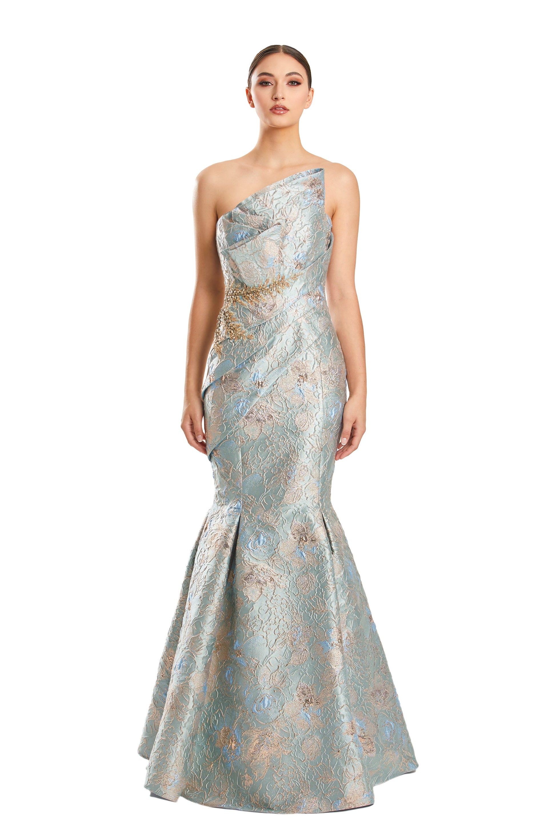 Alexander by Daymor 1865F23 Floral Long Metallic Formal Mermaid Evening Dress