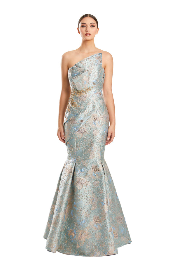 Alexander by Daymor 1865F23 Floral Long Metallic Formal Mermaid Evening Dress