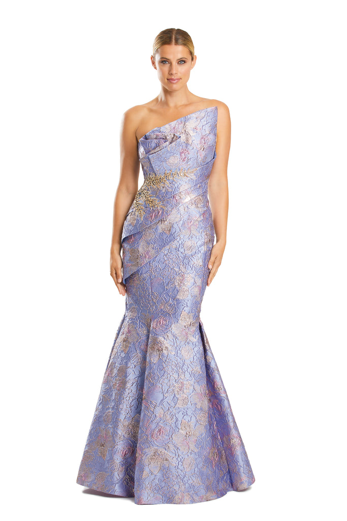 Alexander by Daymor 1865F23 Floral Long Metallic Formal Mermaid Evening Dress