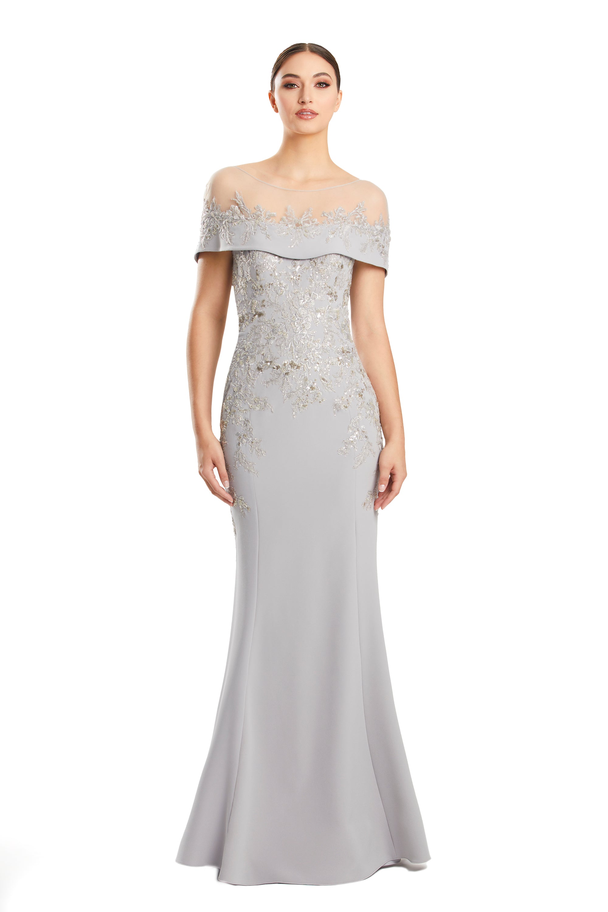Mother of the BrideDresses Long Formal Beaded Cape Mother of the Bride Dress Dove Grey