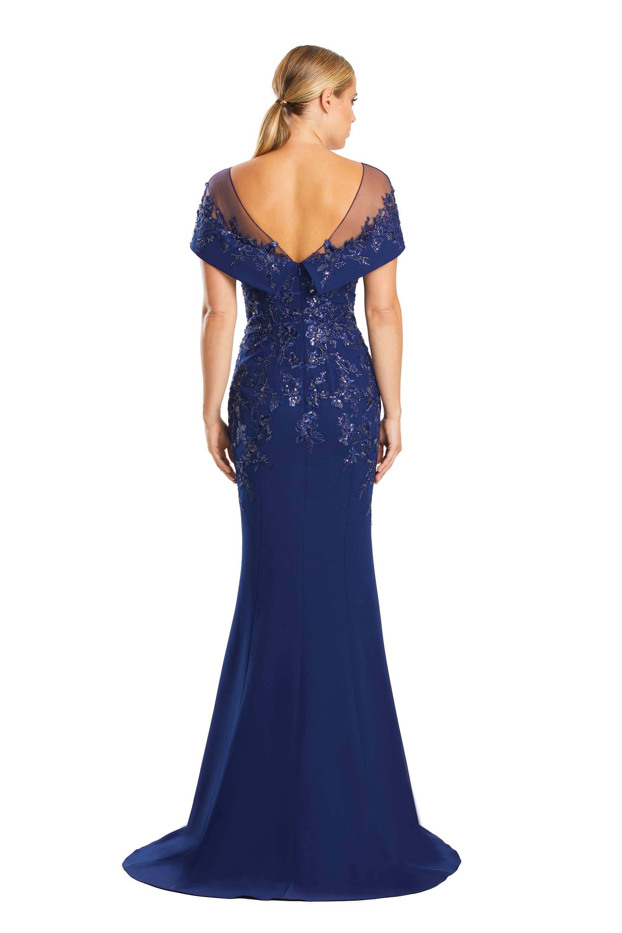 Mother of the BrideDresses Long Formal Beaded Cape Mother of the Bride Dress Navy