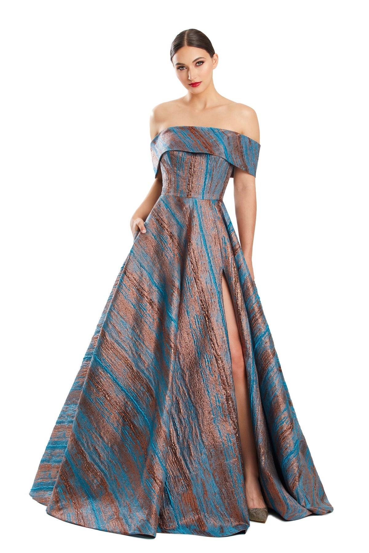 Prom Dresses Slit Long Formal Pocket A Line Prom Dress Copper/Blue