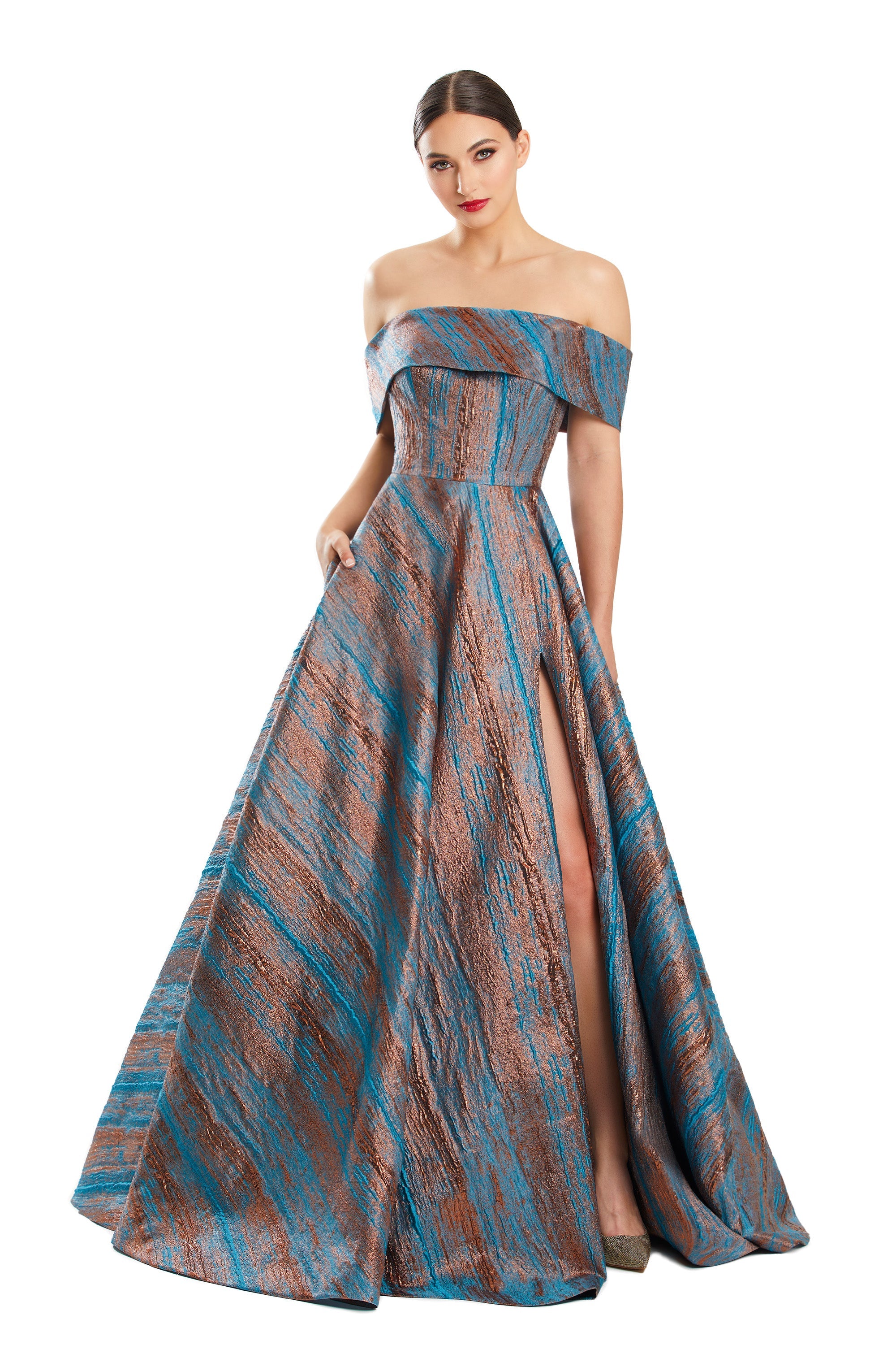 Prom Dresses Slit Long Formal Pocket A Line Prom Dress Copper/Blue