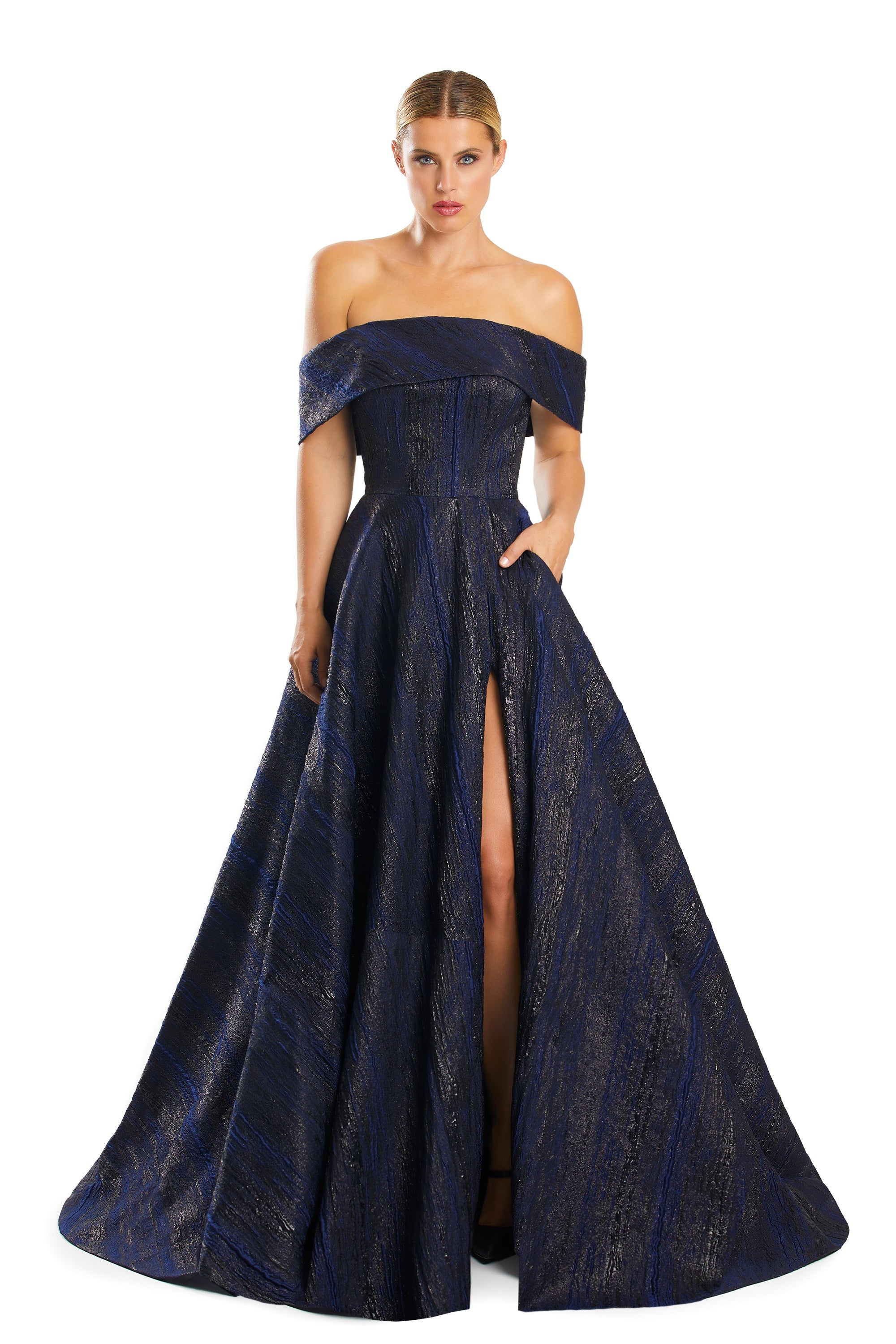 Prom Dresses Slit Long Formal Pocket A Line Prom Dress Navy/Black