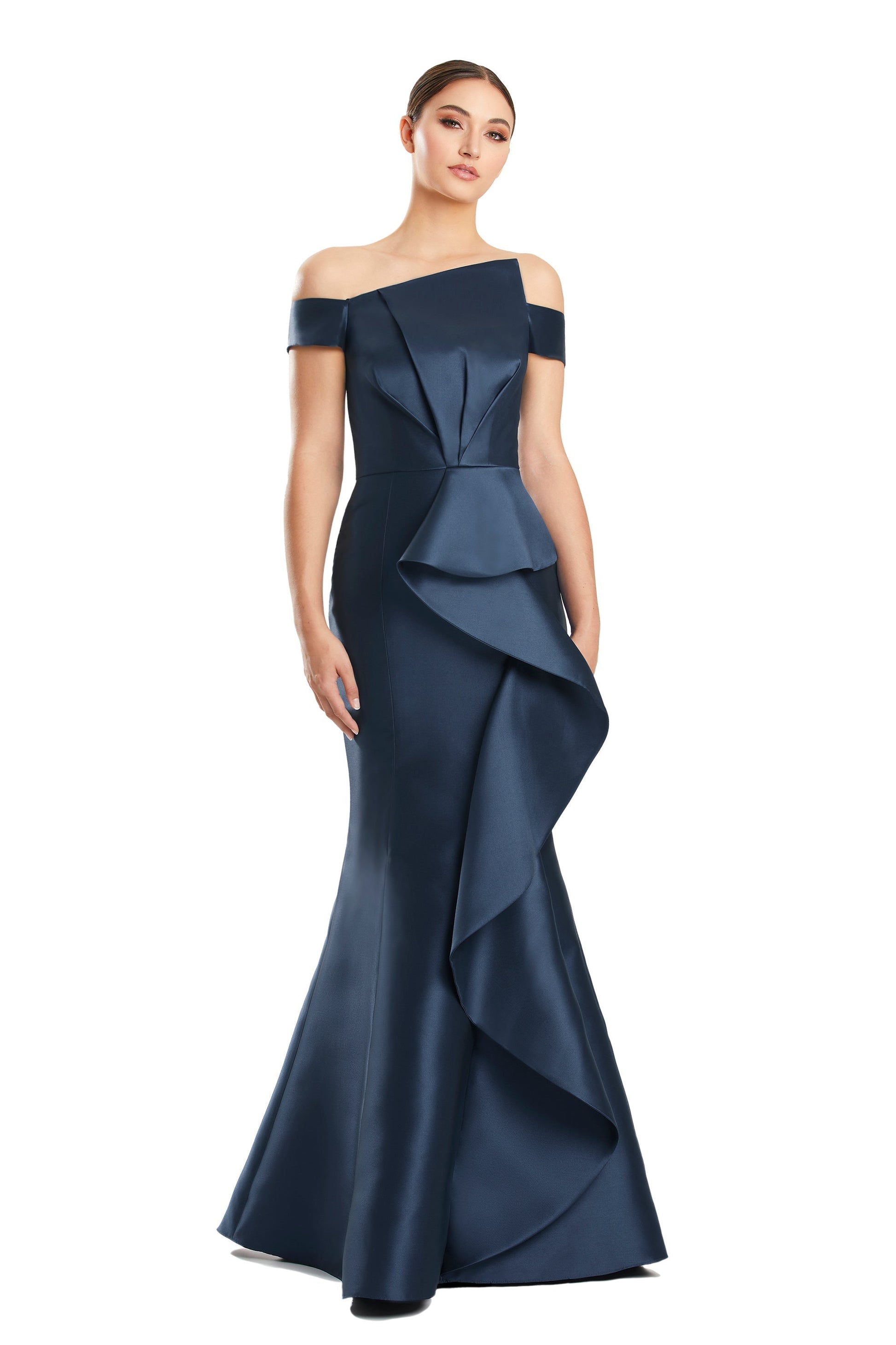 Alexander by Daymor 1873F23 Long Ruffled Formal Pleated Prom Dress