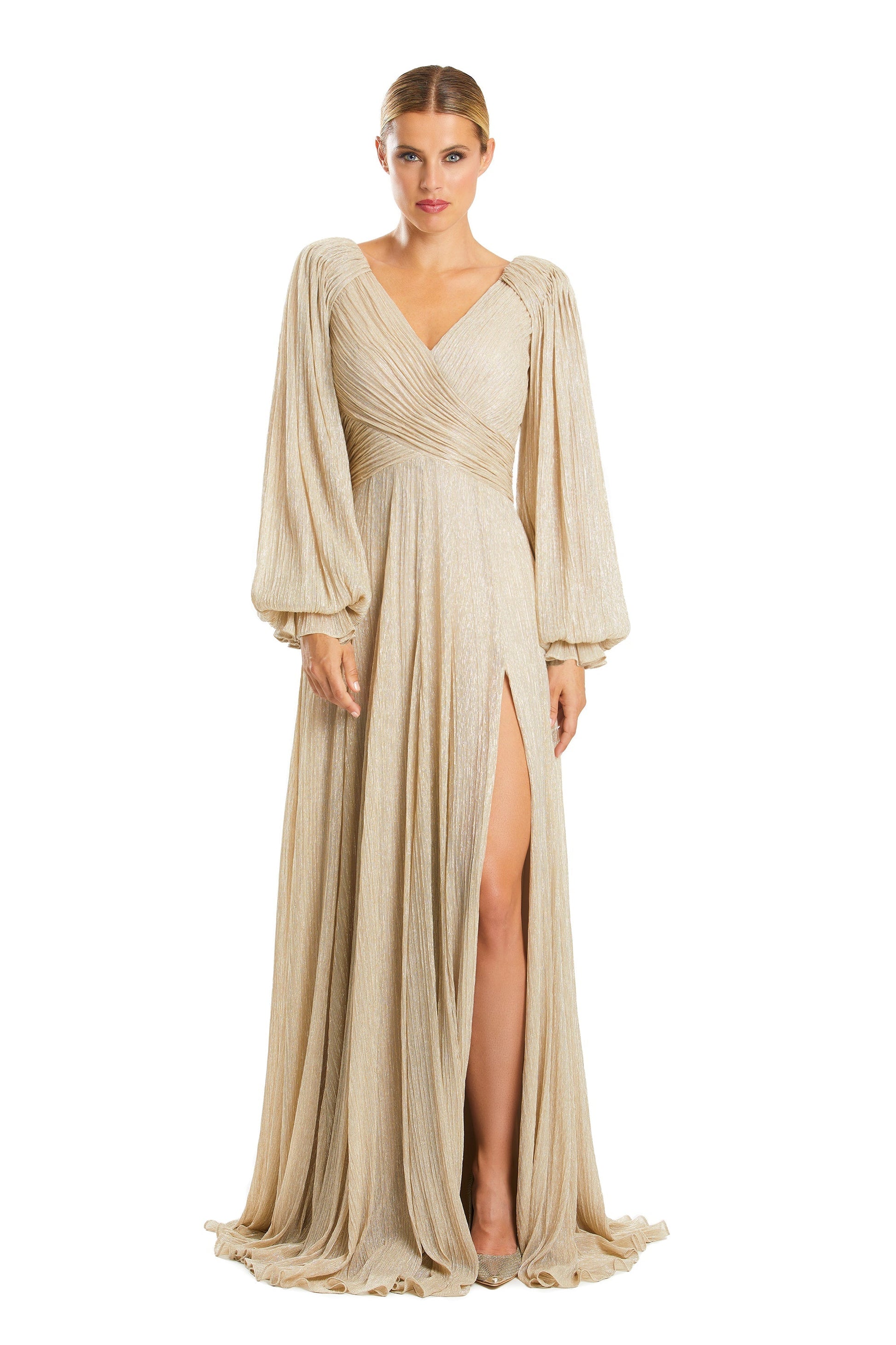Alexander by Daymor 1877F23 Beaded Long Sleeve A Line Formal Evening Dress