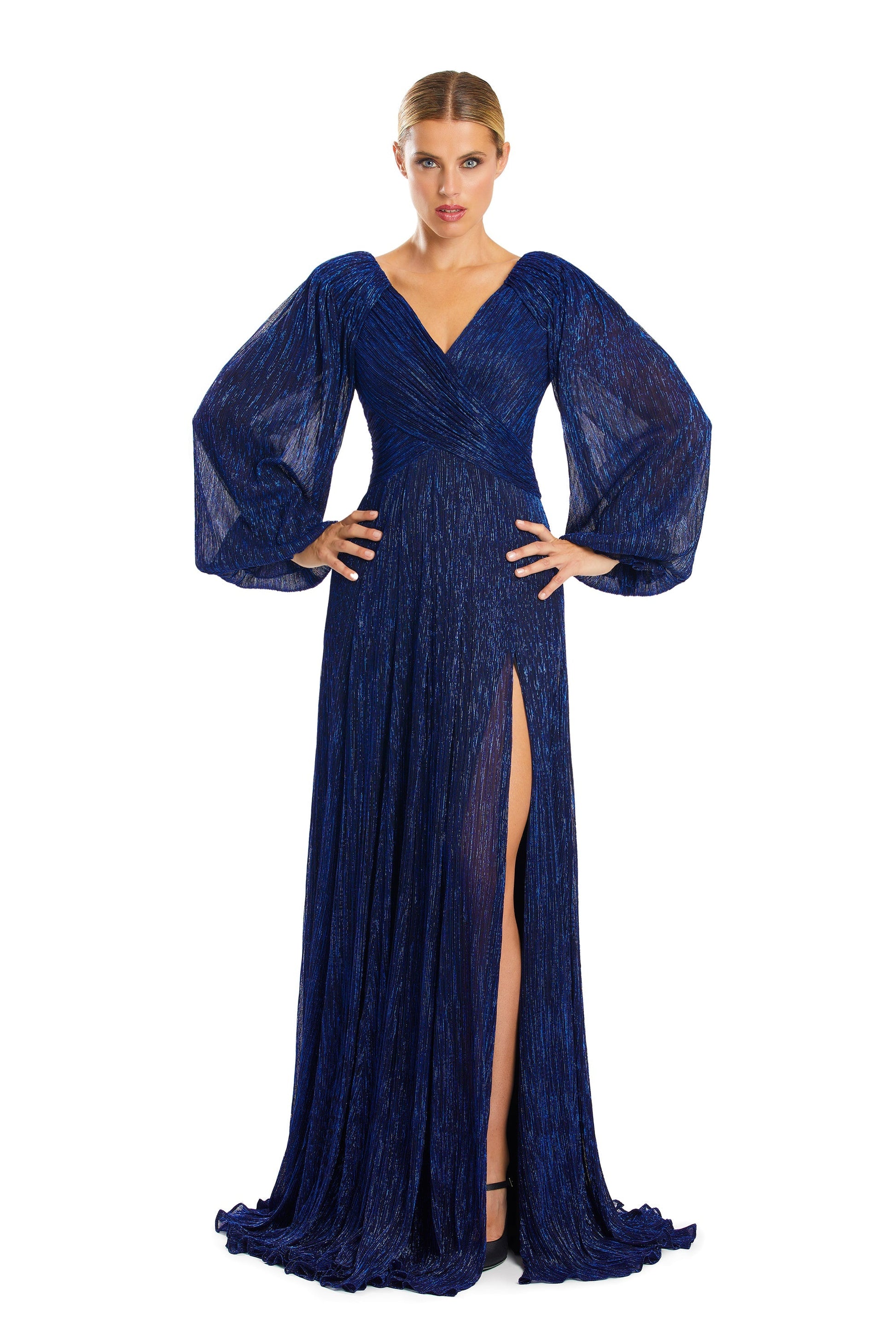 Alexander by Daymor 1877F23 Beaded Long Sleeve A Line Formal Evening Dress