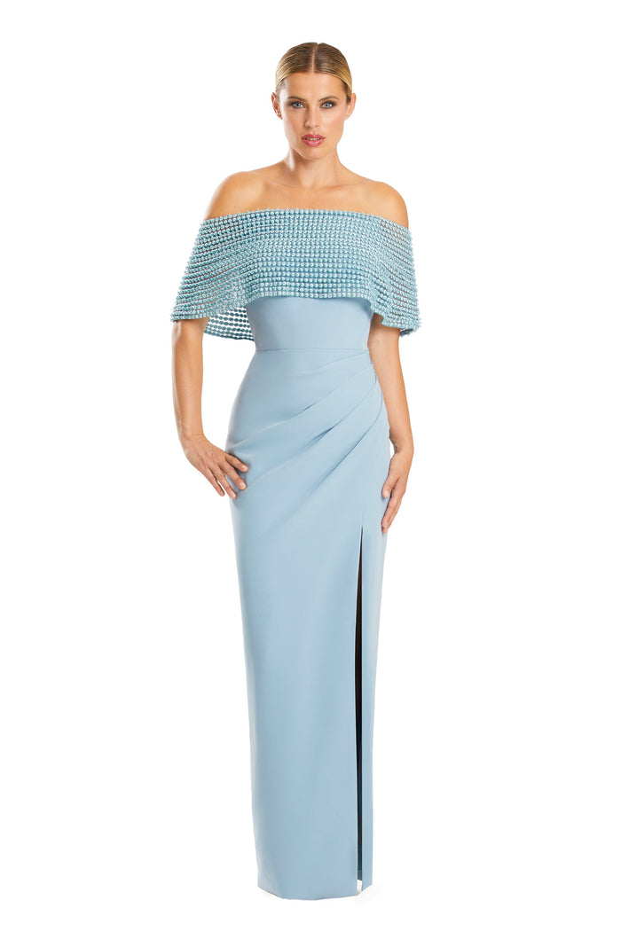 Formal DressesFormal Long Pleated Evening Cape Dress Glacier Blue